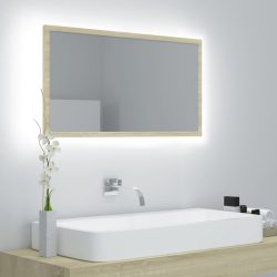   sonoma-tölgy akril LED-es fürdőszobai tükör 80x8,5x37 cm