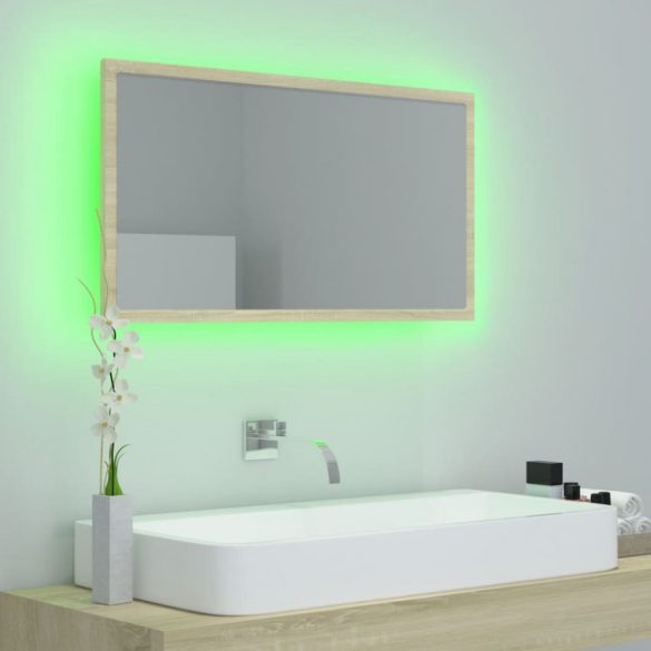 sonoma-tölgy akril LED-es fürdőszobai tükör 80x8,5x37 cm