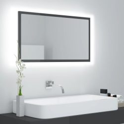   magasfényű szürke akril LED-es fürdőszobatükör 80x8,5x37 cm