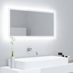   magasfényű fehér akril LED-es fürdőszobatükör 90x8,5x37 cm