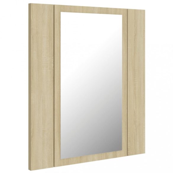 tölgyszínű akril LED-es tükrös fürdőszobaszekrény 40x12x45 cm