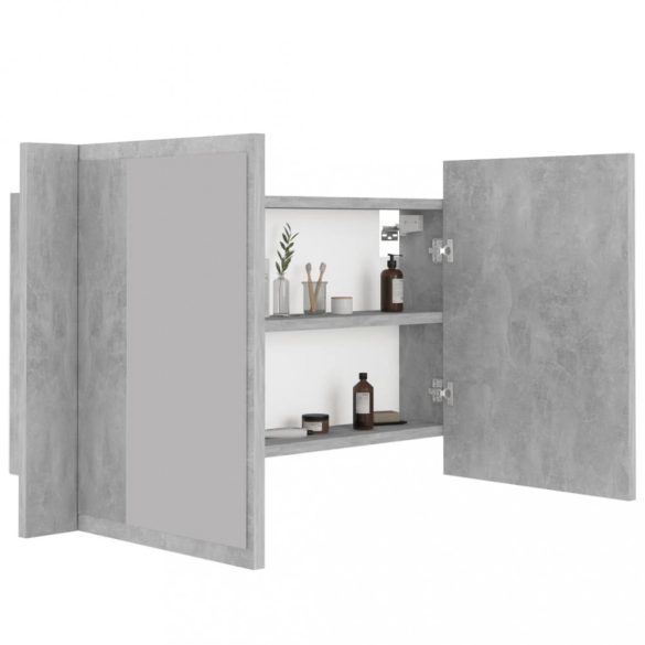 betonszürke akril LED-es tükrös fürdőszobaszekrény 80x12x45 cm