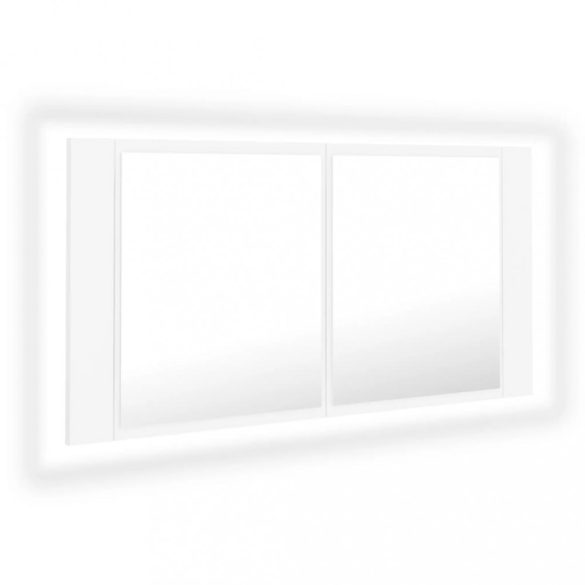 fehér akril LED-es fürdőszobaszekrény tükörrel 90x12x45 cm