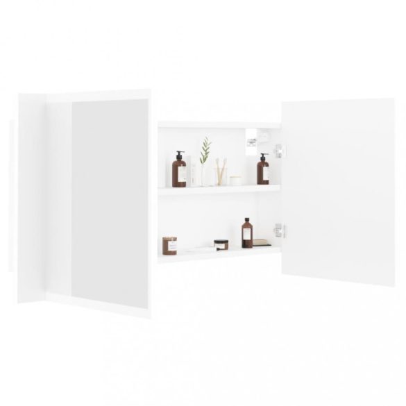 fehér akril LED-es fürdőszobaszekrény tükörrel 90x12x45 cm