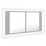 betonszürke akril LED-es tükrös fürdőszobaszekrény 90x12x45 cm