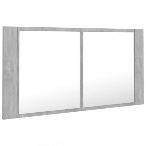 betonszürke akril LED-es tükrös fürdőszobaszekrény 90x12x45 cm
