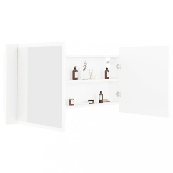 fehér akril LED-es fürdőszobaszekrény tükörrel 100 x 12 x 45 cm
