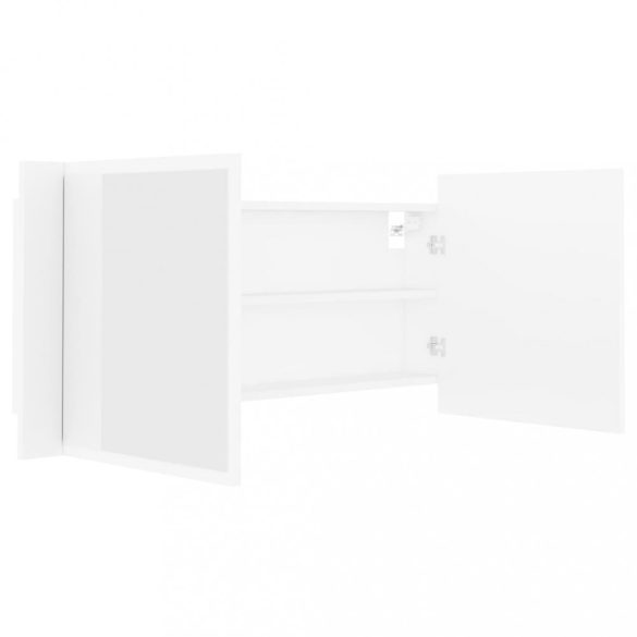 fehér akril LED-es fürdőszobaszekrény tükörrel 100 x 12 x 45 cm