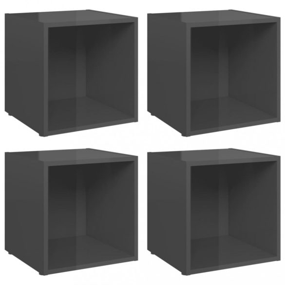 4 db magasfényű szürke szerelt fa TV-szekrény 37 x 35 x 37 cm