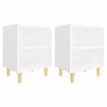 2 db fehér éjjeliszekrény tömör fa lábakkal 40 x 30 x 50 cm