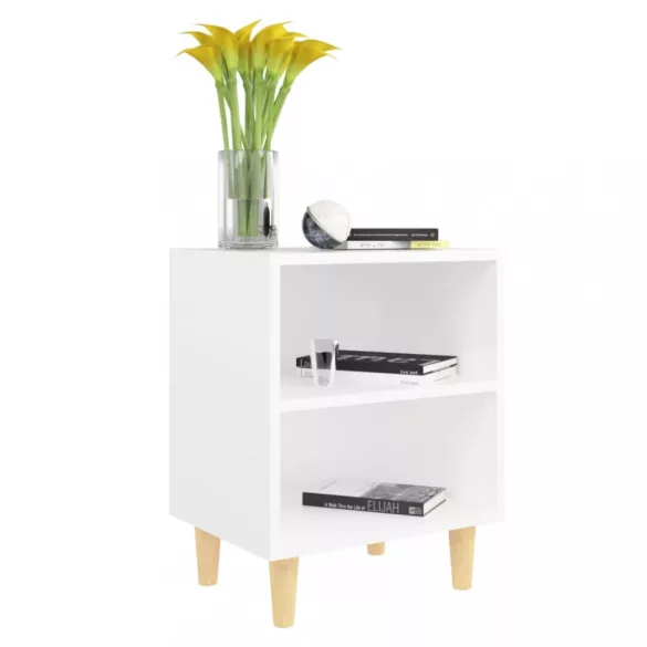 2 db fehér éjjeliszekrény tömör fa lábakkal 40 x 30 x 50 cm