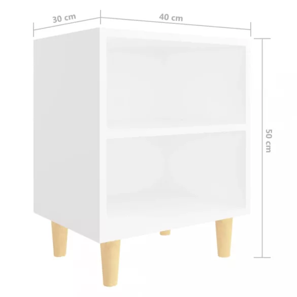 2 db fehér éjjeliszekrény tömör fa lábakkal 40 x 30 x 50 cm