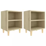 2 db tölgyszínű éjjeliszekrény tömör fa lábakkal 40x30x50 cm