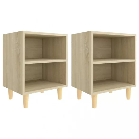 2 db tölgyszínű éjjeliszekrény tömör fa lábakkal 40x30x50 cm