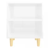 2 db magasfényű fehér éjjeliszekrény fa lábakkal 40x30x50 cm