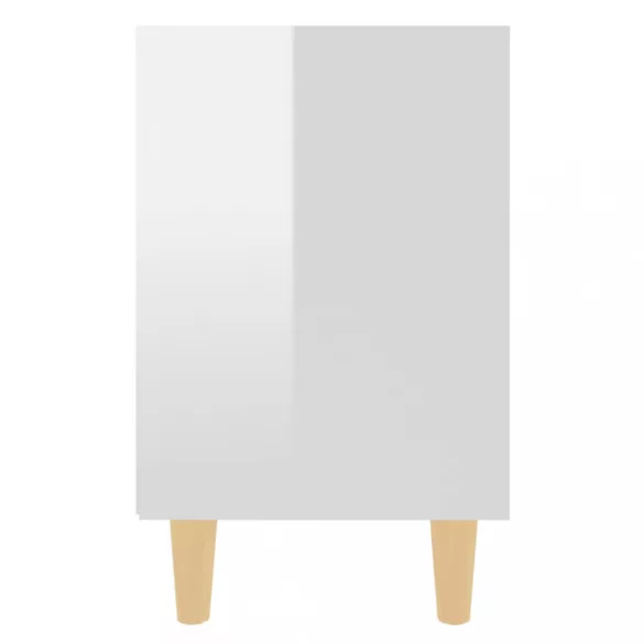 2 db magasfényű fehér éjjeliszekrény fa lábakkal 40x30x50 cm