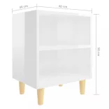 2 db magasfényű fehér éjjeliszekrény fa lábakkal 40x30x50 cm