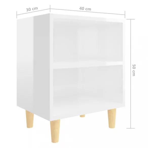 2 db magasfényű fehér éjjeliszekrény fa lábakkal 40x30x50 cm