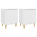 2 db fehér éjjeliszekrény tömör fa lábakkal 40 x 30 x 50 cm