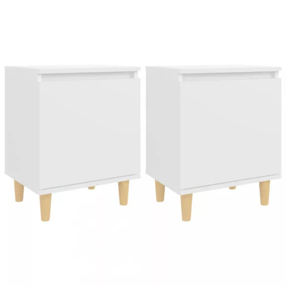 2 db fehér éjjeliszekrény tömör fa lábakkal 40 x 30 x 50 cm