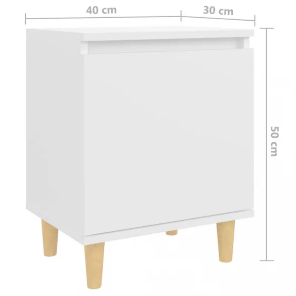 2 db fehér éjjeliszekrény tömör fa lábakkal 40 x 30 x 50 cm
