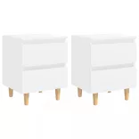 2 db fehér éjjeliszekrény tömör fenyőfa lábakkal 40x35x50 cm