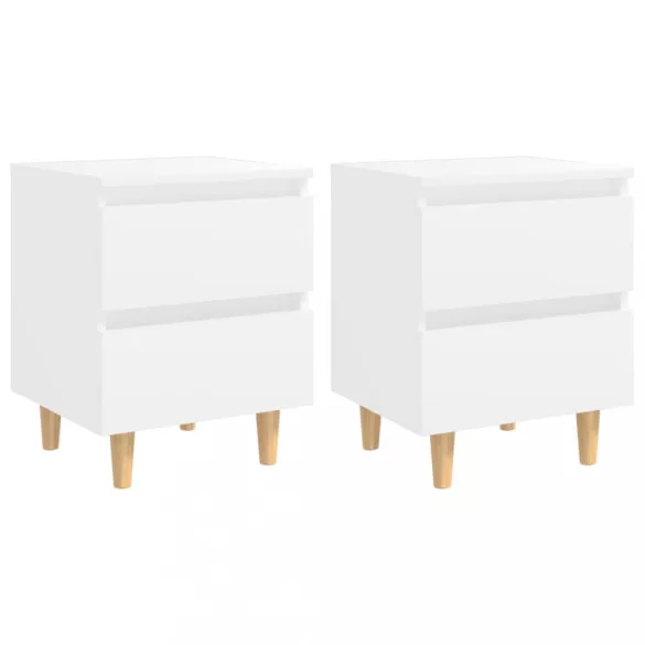 2 db fehér éjjeliszekrény tömör fenyőfa lábakkal 40x35x50 cm