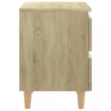 2 db tölgyszínű éjjeliszekrény tömör fenyő lábakkal 40x35x50 cm