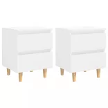 2 db magasfényű fehér éjjeliszekrény fenyő lábbakkal 40x35x50cm