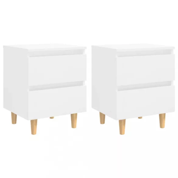 2 db magasfényű fehér éjjeliszekrény fenyő lábbakkal 40x35x50cm