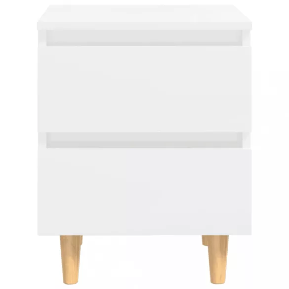 2 db magasfényű fehér éjjeliszekrény fenyő lábbakkal 40x35x50cm