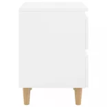 2 db magasfényű fehér éjjeliszekrény fenyő lábbakkal 40x35x50cm