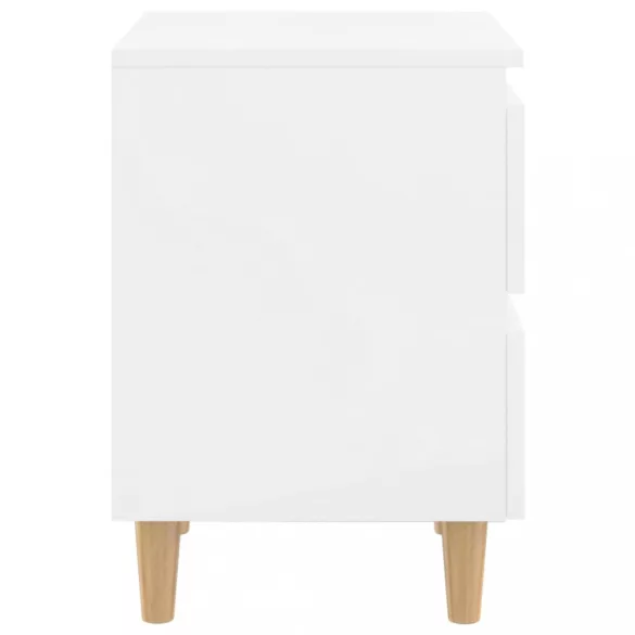 2 db magasfényű fehér éjjeliszekrény fenyő lábbakkal 40x35x50cm