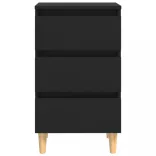 fekete éjjeliszekrény tömör fa lábakkal 40 x 35 x 69 cm