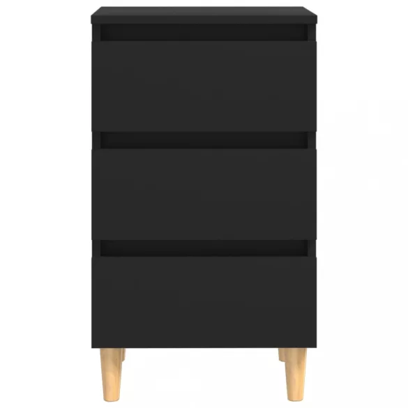 fekete éjjeliszekrény tömör fa lábakkal 40 x 35 x 69 cm