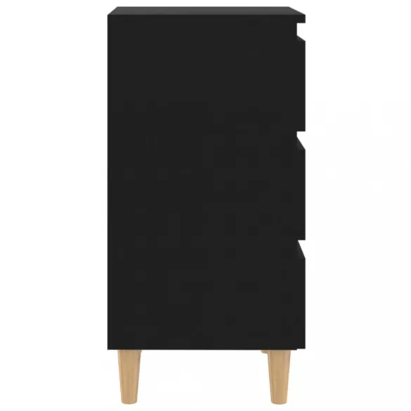 fekete éjjeliszekrény tömör fa lábakkal 40 x 35 x 69 cm