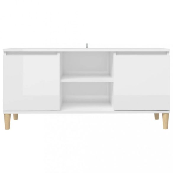 magasfényű fehér TV-szekrény tömör falábakkal 103,5x35x50 cm