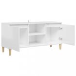 magasfényű fehér TV-szekrény tömör falábakkal 103,5x35x50 cm