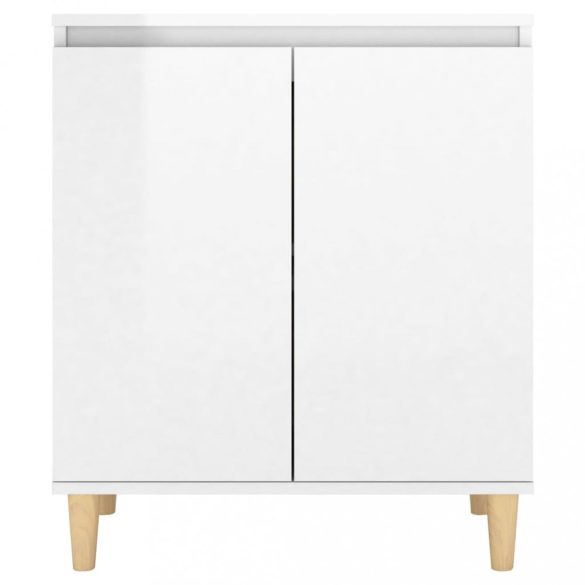 magasfényű fehér tálalószekrény tömör falábakkal 60x35x70 cm