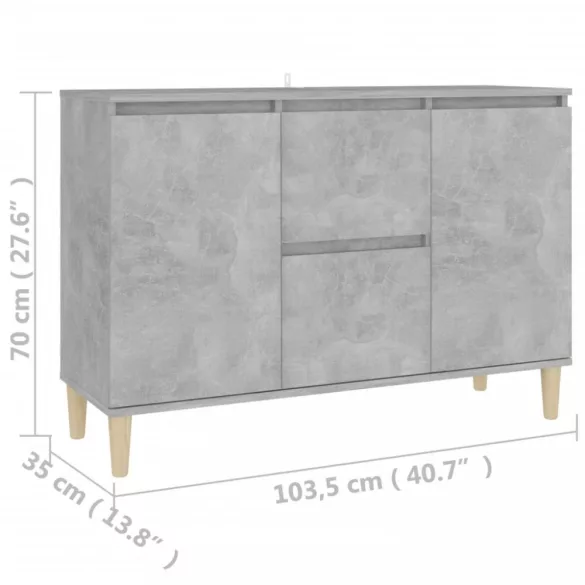 betonszürke szerelt fa tálalószekrény 101 x 35 x 70 cm