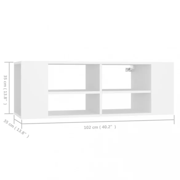 fehér szerelt fa falra szerelhető TV-szekrény 102 x 35 x 35 cm