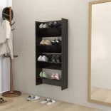 2 db magasfényű fekete szerelt fa fali cipősszekrény 60x18x60cm