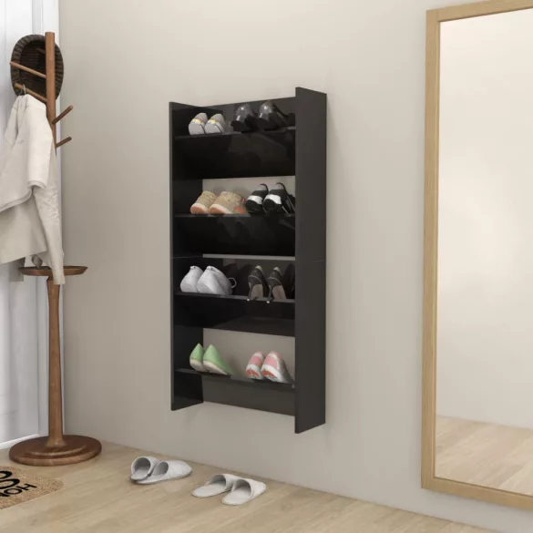 2 db magasfényű fekete szerelt fa fali cipősszekrény 60x18x60cm