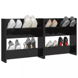 2 db magasfényű fekete szerelt fa fali cipősszekrény 60x18x60cm