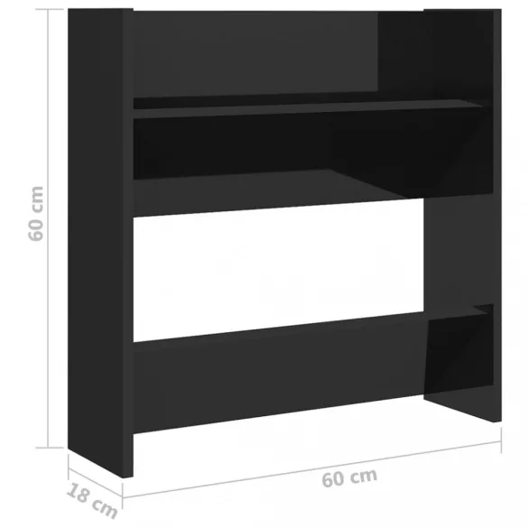 2 db magasfényű fekete szerelt fa fali cipősszekrény 60x18x60cm