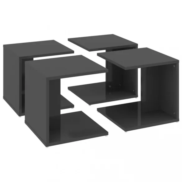 4 db magasfényű szürke szerelt fa dohányzóasztal 33x33x33 cm