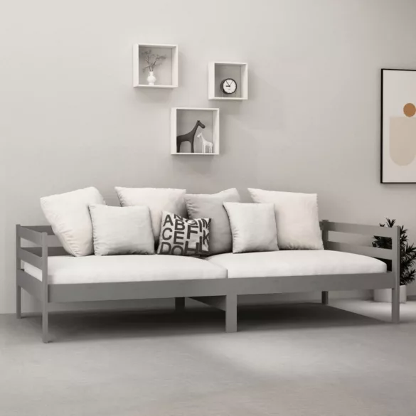 szürke tömör fenyőfa kanapéágy 90 x 200 cm