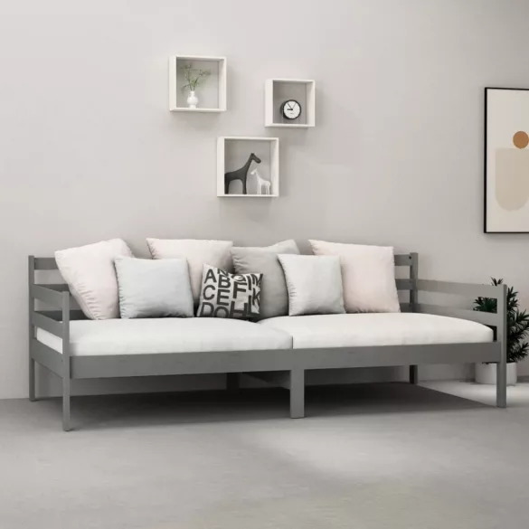 szürke tömör fenyőfa kanapéágy 90 x 200 cm