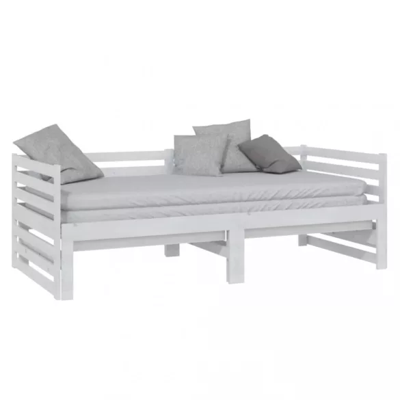 fehér tömör fenyőfa kihúzható kanapéágy 2 x (90 x 200) cm