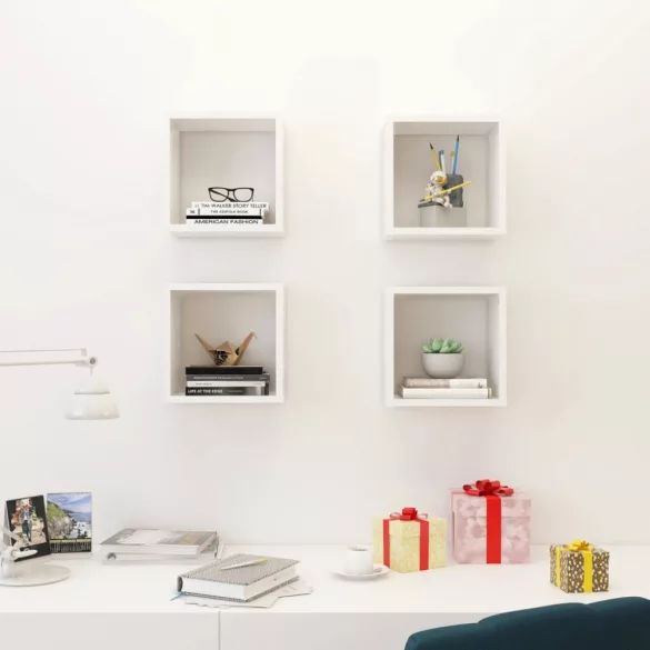 4 db fehér fali kockapolc 26 x 15 x 26 cm